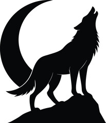 Wolf Howling at the Moon Silhouette