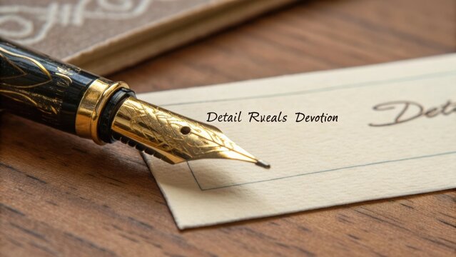 Elegant fountain pen on wood surface with handwritten note symbolizing dedication and attention to detail in personal correspondence