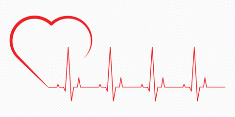 Heartbeat line icon. Continuous line drawing of heart with heartbeat. Pulse trace. Cardiogram icon. Vector illustration.