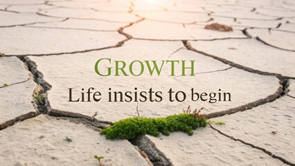 Growth Amidst Adversity: Nature's Resilience on Dry and Cracked Earth with Inspirational Message of New Beginnings