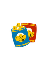 Chicken Nuggets in Red and Blue Takeout Boxes Vector Illustration