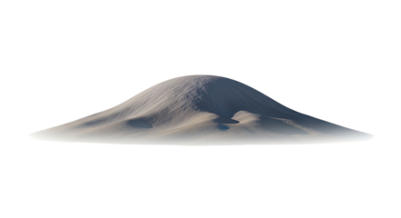 A solitary sand dune stands in stark contrast against a transparent background, evoking themes of desert landscapes isolated on transparent background