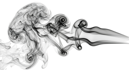 Abstract black smoke swirls and patterns isolated on transparent background, creating a mesmerizing and ethereal effect with its delicate tendrils