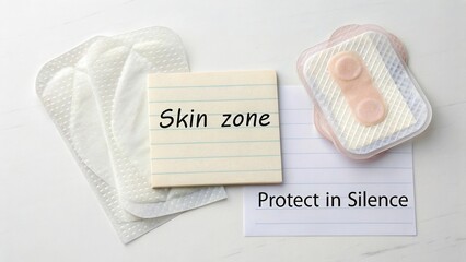 Skin Care Awareness Materials with Pads and Sticky Notes for Sensitive Skin Protection in a Calm Environment