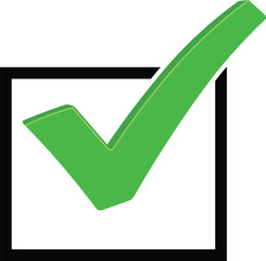 Green check mark inside black square on white background checkbox black border