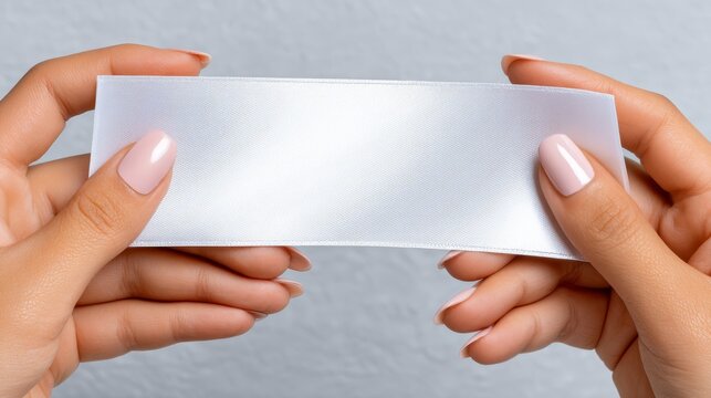 Professional hands presenting blank white business card for networking and information exchange in corporate setting.