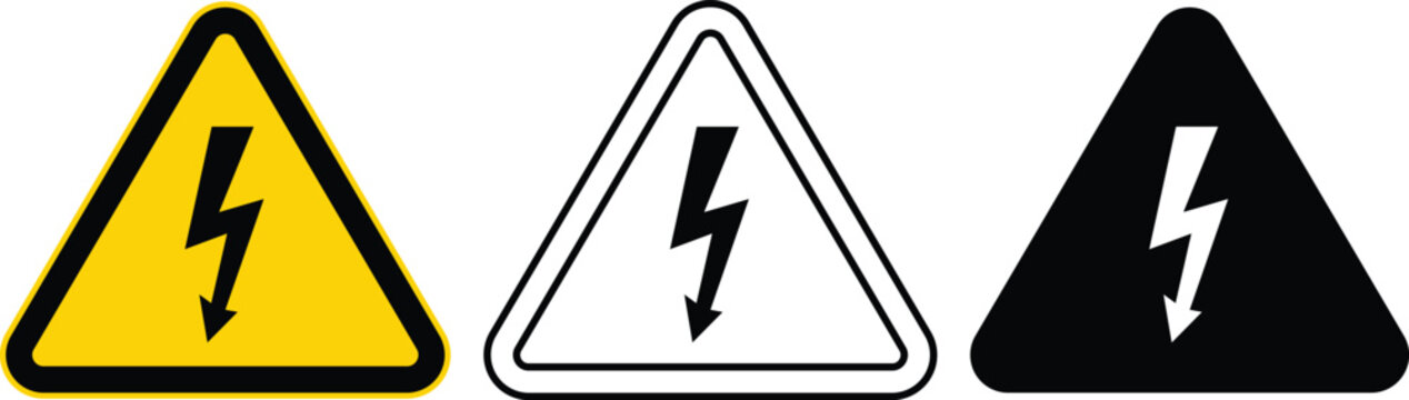 Three triangular warning signs with lightning bolt symbol danger electricity