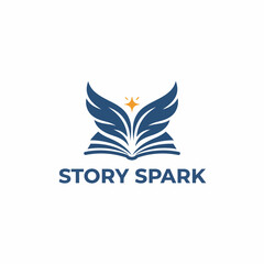 A logo of a book with wings and a star above. The text "STORY SPARK" is displayed below the graphic