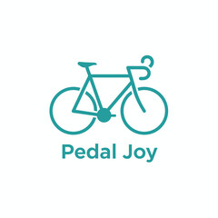 Turquoise bicycle illustration with the text "Pedal Joy" set against a white background