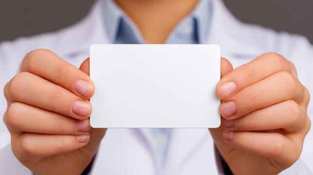 Professional person holding blank white business card template ideal for branding networking identity and corporate communication needs.