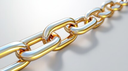 Fototapeta premium Close up view of a shiny gold and silver metal chain