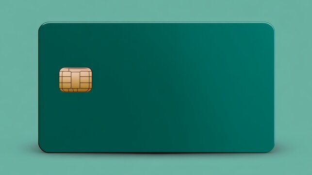 Vibrant emerald green payment card presented on monochromatic verdant surface for financial transactions and secure banking.