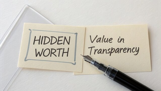 Captivating Concept of Hidden Worth and Value in Transparency with a Fountain Pen on Note Cards