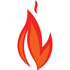 A stylized representation of a flame with vibrant orange and red hues on a transparent background symbolizing energy and heat