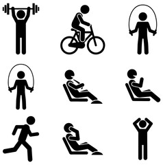 Active lifestyle icons showcase fitness, relaxation, and movement for health and wellness
