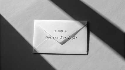 Elegant White Envelope with Text Clause 01 and Light Shadow on a Flat Surface for Minimalist Aesthetic Appeal