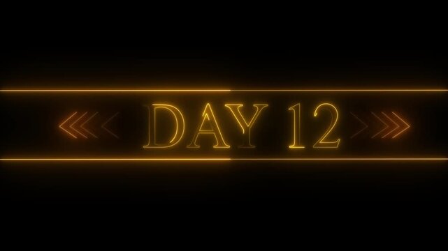 Neon Glow Day 12 Text Overlay with Orange Chevron Arrows on Black Background twelve number