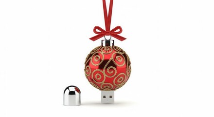 USB flash drive shaped like a miniature Christmas ornament with decorative patterns on white background
