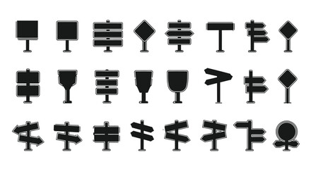 Vector set of various road signs direction signs and signpost illustrations