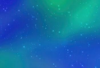 Obraz premium Teal and blue aurora backdrop with glowing stars and sparkles, soft gradient cosmic sky for fantasy, space, or digital design. Ethereal shimmering celestial background ideal for events, branding