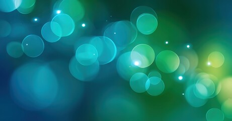 Soft teal and green bokeh circles with glowing highlights against gradient blue-green background. Luminous out-of-focus orbs create fresh, modern ambiance for design, decor or event themes.
