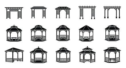 Fototapeta premium Different gazebo and pergola designs for backyard garden landscaping ideas