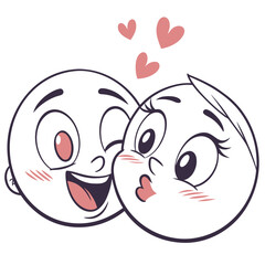Cartoon illustration of two faces in love