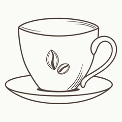 Coffee cup on a saucer with coffee beans