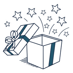 Open gift box with stars floating out
