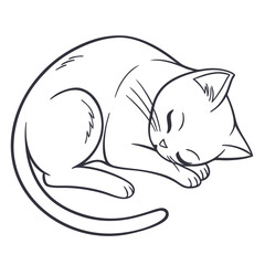 Sleeping cat, a peaceful and adorable line drawing