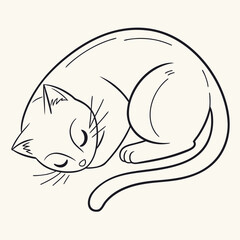 Sleeping cat, a simple and cute line drawing