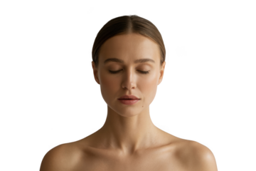 Young woman with closed eyes isolated on transparent background