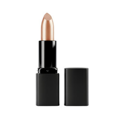 Elegant golden beige lipstick with black cap isolated on a dark background studio shot