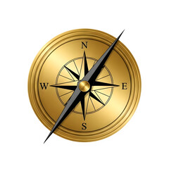 Vintage golden compass with black background showing directional navigation and exploration