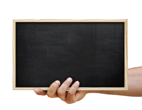 Hand Holding A Black Chalkboard Ideal For Presentation And Branding Mockup Concepts