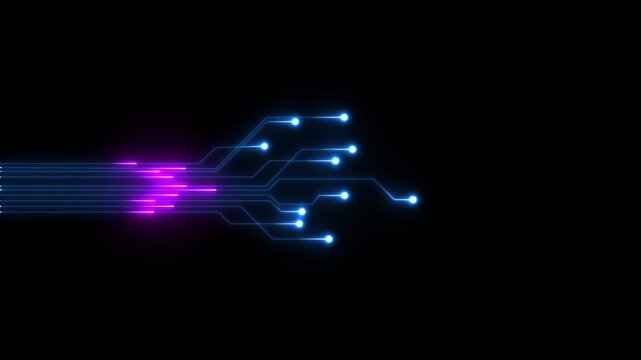 mondo, hi tech, sfondo, internet, comunicazione. 3d neon line background. 4k