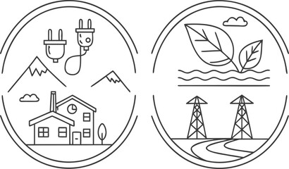 Fototapeta premium Renewable energy sources and consumption in nature, industry and home