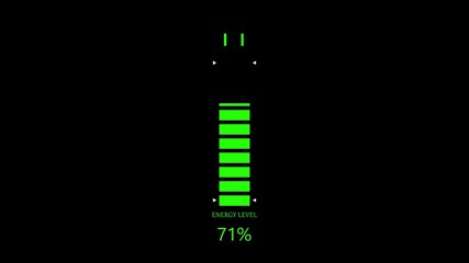 Animated vertical loading or energy charge interface with a sleek, cyberpunk aesthetic. Featuring glowing red elements on a dark background, this high-tech HUD-style. super battery glowing animation