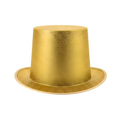 Elegant golden top hat with glittery texture isolated on black background for celebrations and events