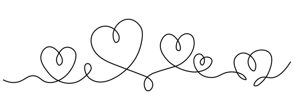 One line continuous art of heart shape icon vector. Wedding Day Border with Line Hearts symbol. vector illustration.