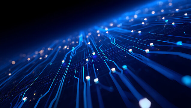 Abstract glowing blue digital network lines and nodes representing data flow and connectivity in a futuristic technological concept