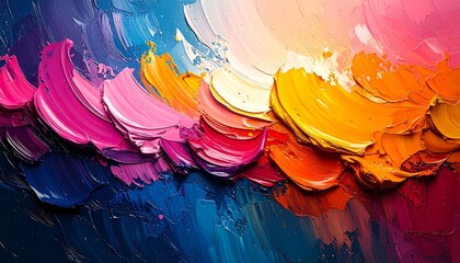 Colorful, textured abstract oil paint strokes in a curved horizontal pattern