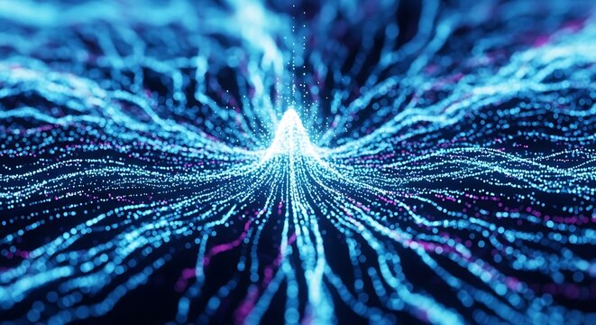 Futuristic glowing digital network with vibrant blue and pink nodes for a modern tech company, showcasing innovation and connectivity in an elegant design