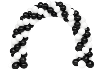 Arch of black and white balloons isolated on transparent background