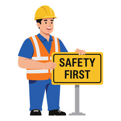 Safety First Construction Worker Flat Vector Illustration
