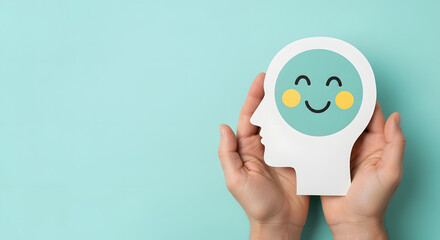 Happy smiling face, mental health concept, positive thinking and attitude, emotion, support and evaluation