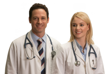 Two doctors smiling isolated on transparent background