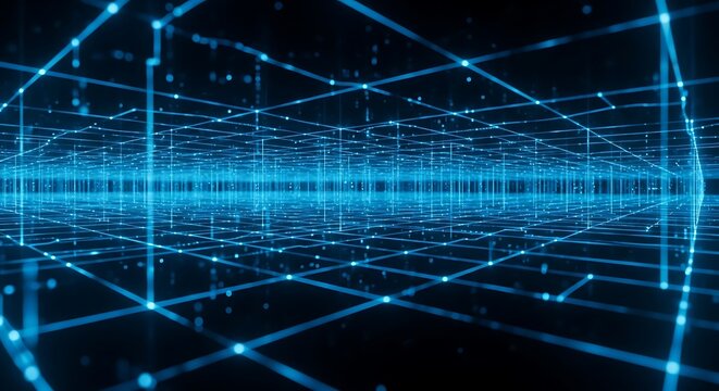 Immerse yourself in a vibrant digital world with this glowing blue network, perfect for tech startups, futuristic concepts, and innovative marketing campaigns