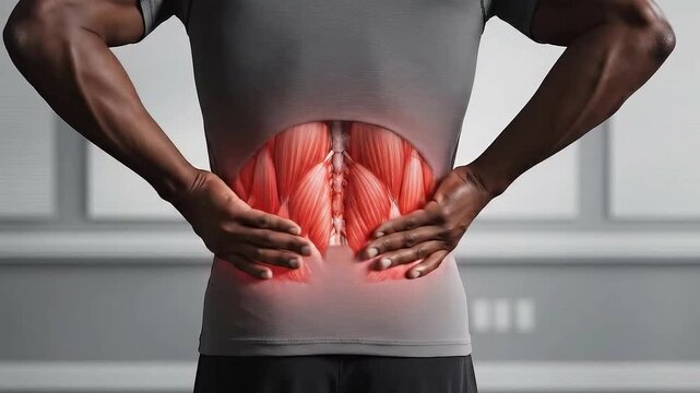 Man In Gray Shirt Touching Lower Back Demonstrating Pain Concept Against White Background