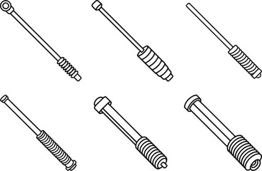 Set of threaded rod outline vector illustration line art